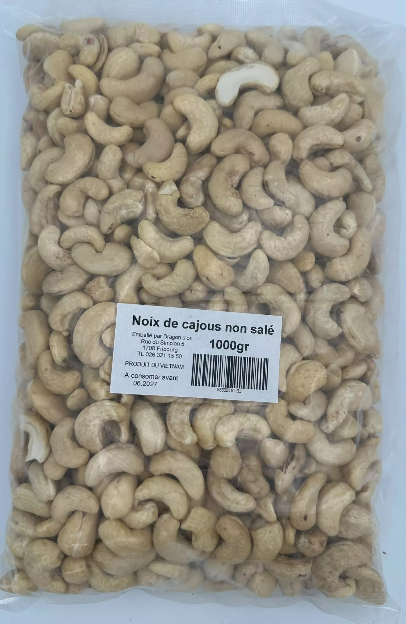Noix de cajous non salées 1000gr  DRAGON D'OR