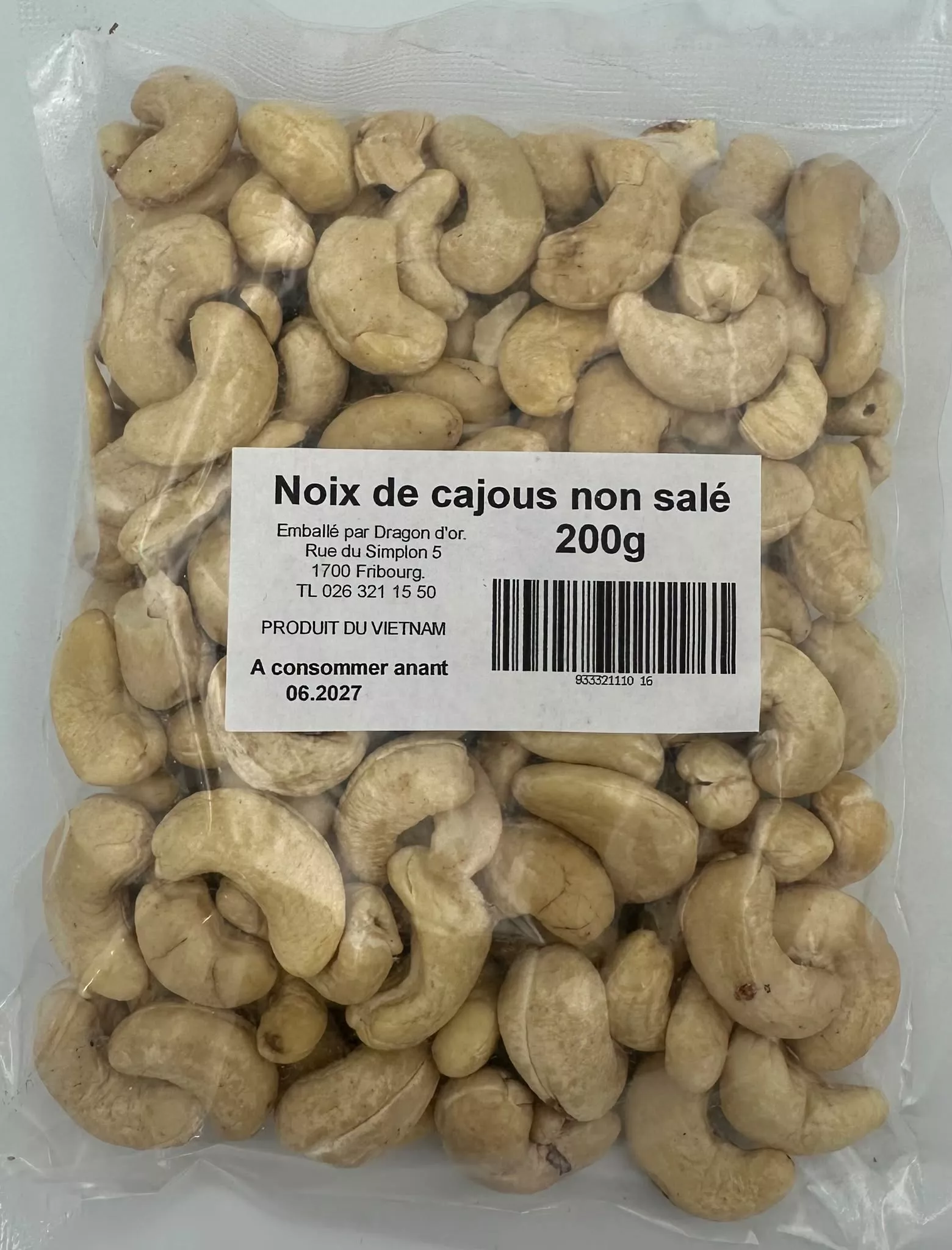 Noix de cajoux non salées 200g dragon d'or